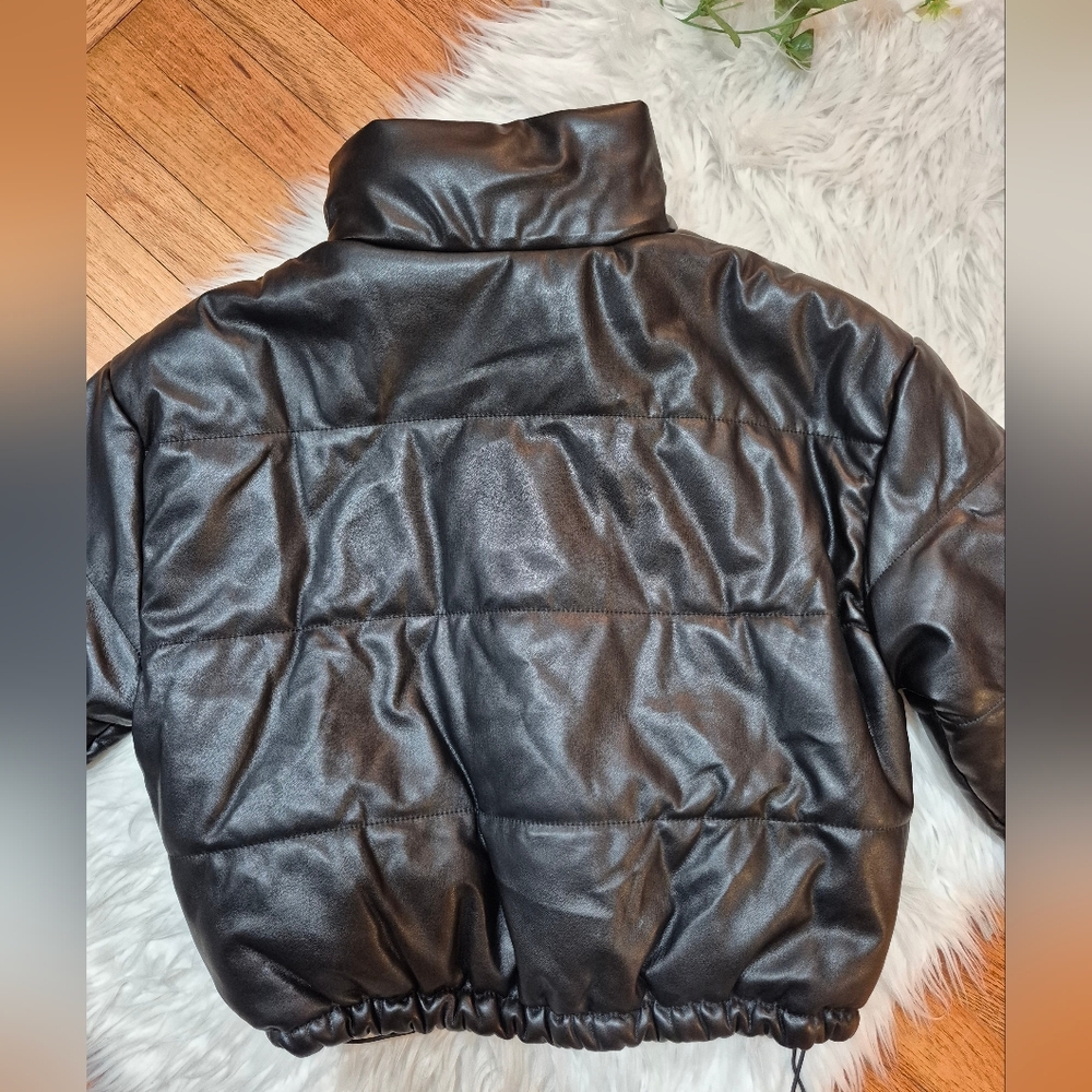 ME JANE Black Women's Puffer Faux Leather Jacket SIZE M. - Picture 7 of 16